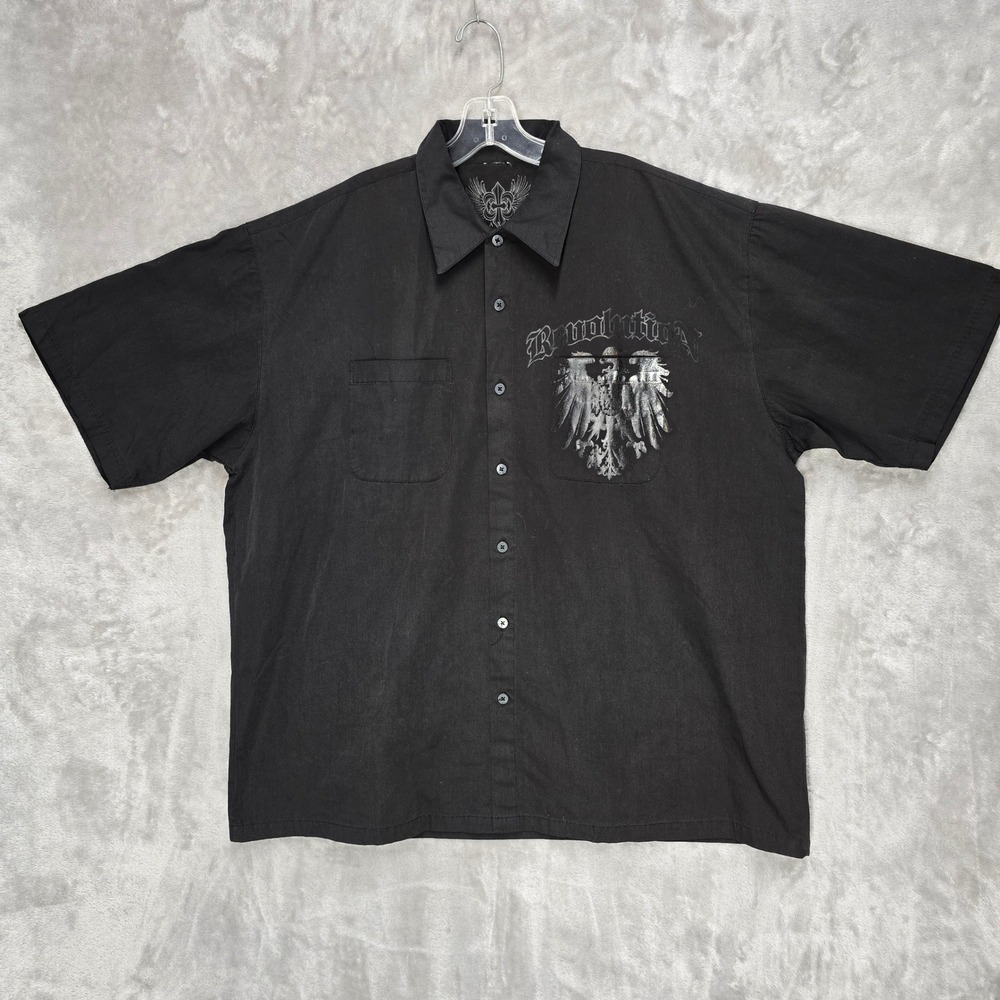 Xzavier Button Up Shirt Mens 2XL Black Graphic Eagle Revolution Y2K Grunge Biker